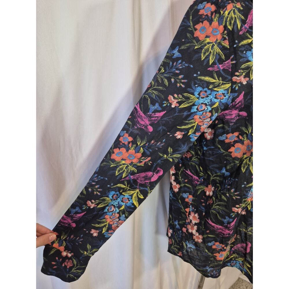 Sundance Onyx Floral Joy Cotton Shirt Whimsical Birds Multicolor Large - Picture 5 of 10